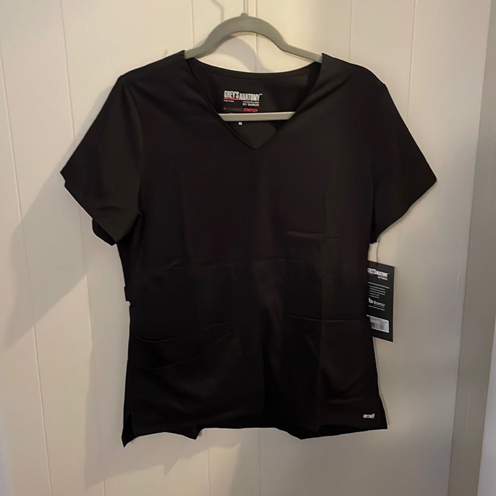 Greys Anatomy Womens Spandex Stretch 3-Pocket Empire Waist Scrub Top - Black M